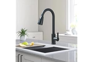 HARNART Black Kitchen Taps Kitchen Sink Taps with Pull Out Spray Head 360° Swivel Mixer Tap Cold and Hot Water with 2 Spary Modes(Spray Stream)