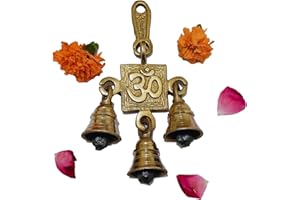 athizay Brass Hanging Subh labh Door Decor OM Hanging Shubh Labh Wall Sculpture hangings with Bells (Art Deco hangings AUM)