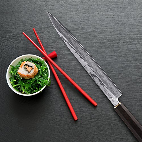 TUO Yanagiba Sushimesser – -26cm, Professionelle Küchenmesser Japanischer VG10 Super Stahl 34 Schichten Damaststahl & Black ebony wooden handle (TC0406P) - 7