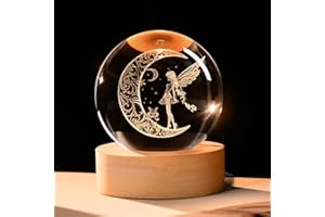 ZRENJHUS Moon Fairy Crystal Ball 60mm Glass Decorative Ball Globe Decor 3D Fairy Night Light Gifts for Girls Women Fairy Lovers with Light Base