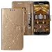 Produktbild Samsung Galaxy J7 2017 Hülle, CLM-Tech Tasche aus Kunstleder Wallet Case mit Strass Steinen - Schutzhülle mit Standfunktion Kartenfach und Handschlaufe Flip Cover - Bookstyle Handy Flipcase Schmetterlinge Blumen gold, PU Leder-Tasche für Samsung Galaxy J7 (2017) DUOS Lederhülle