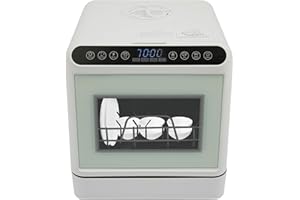 CHERIKIU Mini Geschirrspüler mit 4+1 Programme, Freistehender Multifunktionaler Tischgeschirrspüler Ragbarer Geschirrspüler, Integriertem 6 Liter Wassertank mit/ohne Wasseranschluss Touch-Steuerung LED Anzeige