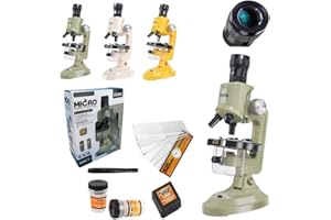 Ninyoon Microscopio con oculare grande per bambini - Kit microscopio come regalo migliore per ragazzo e ragazza, giocattolo educativo 400X 1000X 1200X con oculare grandangolare da 20 mm (Verde)