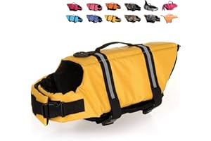 HAOCOO Dog Life Jacket Vest Saver Safety Swimsuit Preserver with Reflective Stripes/Adjustable Belt Dogs?Yellow,L
