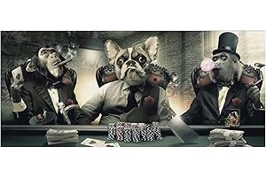 XIANGPEIFBH Art animalier abstrait peinture fumer singe et chien toile peinture impression affiches et impressions décor à la maison peinture 50x100cm (20''x39'') cadre intérieur