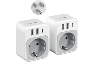 TESSAN 2 Pack USA Adapter Steckdose, 4 in 1 Adapter USA Deutschland Stecker mit USB C und 2 USB A, Reiseadapter Thailand, Steckdosenadapter US für Thailand Kanada Amerika Mexiko, Typ B Reisestecker