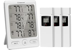 Geevon Thermomètre intérieur extérieur sans fil avec 3 capteurs à distance, hygromètre électronique, jauge de température avec portée de 60m Conditions sans obstruction(228646 TN Blanc sans Batterie)