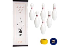‎SUNFLEX Sunflex Tisch-Bowling-Spiel – Mini-Indoor-Sport-Bowlingspiel für alle Altersgruppen, Kinder und Erwachsene – tragbar – inklusive 6 Pins, 2 Schiebe-Pucks für Bowlingbälle und 1 Glatte 120 cm x 28 cm