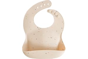 Mushie Baby Silicone Bib | Adjustable Fit Waterproof Bibs | Easy Wipe Baby Feeding Bibs | 4 Adjustable Sizes with Deep Front Pockets | 100% BPA and Phthalate Free
