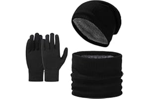 VACUBXBY Wintermütze, Schal & Handschuh-Sets für Herren Damen, Strick Gefüttert Beanie für Kaltes Wetter 3-in-1 Geschenk Set für den Winter