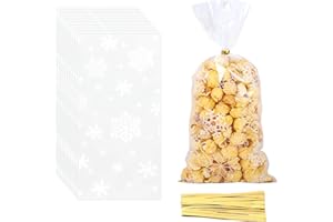 GUO-YING 100 Stück weihnachtstüten cellophantüten plätzchentüten,durchsichtige tüten kekstüten tütchen für süßigkeiten,mit 100 Stück Twist Krawatten für Kekse,Bonbons,Weihnachten Deko Party (Weiß)