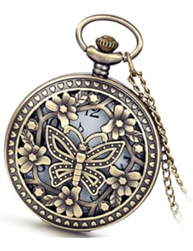Lancardo Retro Damen Herren Taschenuhr, Hohe Openwork Schmetterling Kettenuhr Analog Quarz Uhr 12\24H digital...