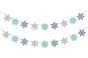 ‎MOITKPTT 2 Stück Glitzer Winterdeko Girlande, Schneeflocken Deko Flagge, Girlande Weihnachten für Schneeflocken Deko, Weihnachten Deko, Winter Deko (Blau)
