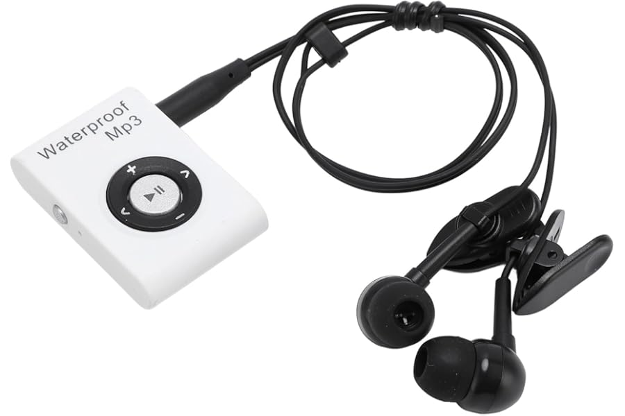Plyisty IPX8 Waterproof MP3 Player, Music Player with Back Clip, 8GB Memory, MP3 Underwater with Headphone for Navigation, Water Sports, Running (WHITE)