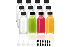 YBCPACK 12 Stück Kleine Flaschen zum Befüllen 60ml Mini Shot Glasflaschen mit Trichter, Etiketten und Stift, Perfekt für Ingwer, schnaps, Likör und andere drinks