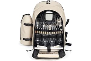 Livoo – Sac à Dos Pique-Nique 4 Personnes SE970C – 11L, 600D, 30 Accessoires, Crème