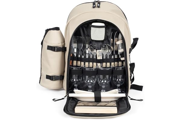Livoo – Sac à Dos Pique-Nique 4 Personnes SE970C – 11L, 600D, 30 Accessoires, Crème