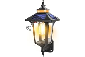 COLBOR Vintage Solar Zewnętrzna lampa stojąca, zewnętrzna lampa solarna z czujnikiem ruchu, 3 tryby IP65, wodoodporna lampa ścienna do ogrodu, patio, garażu, lampy solarnej, oświetlenia projektora