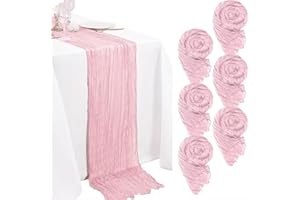 HASJOIN 6 Packs Pink Boho Rustic Gauze Table Runner, 55x300cm, Polyester Blend, Textured