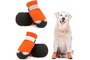 Dociote wasserdichte Hundeschuhe pfotenschutz mit Anti-Rutsch Sohle, reflektierendem Riemen, Klettverschluss Schneeschuhe für mittelgroße große Hunde 4 Stück Orange 5#