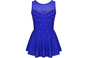 iEFiEL Mädchen Eiskunstlauf Kleid Glitzer Ballettkleid Ärmellos Ballettanzug Ballett Trikot Body mit Strass Wettbewerb Kostüm Gymnastikanzug