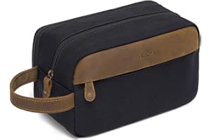 Neceser Hombre, VASCHY Bolsa de Aseo para Kit de Afeitado Bolsa de Cosmético de Lona y Cuero Organizador de Maquillaje Impermeable con Múltiples Bolsillos para Viaje Camping Gimnasia, Negro