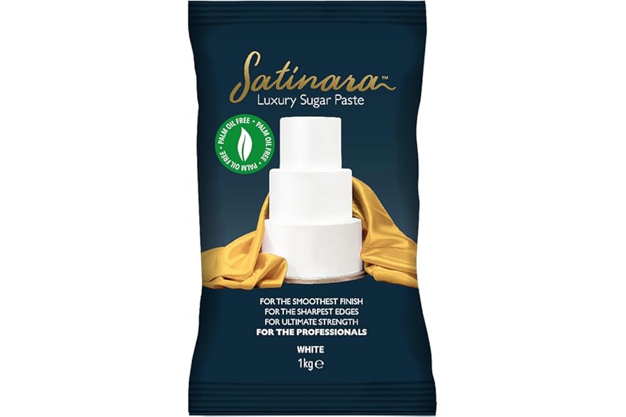 Satinara Luxury White Sugar Paste for Cakes and Bakes, Palm Oil Free, White Fondant Icing For Cake Covering – 1kg