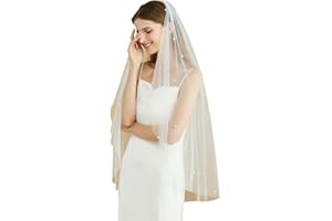 BEAUTELICATE Pearl Wedding Bridal Veil For Bride One Tier Cut Edge Metal Comb Elbow Fingertip Chapel Cathedral Length Ivory White