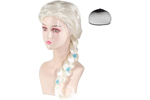 BESTBARGAINHOUSE Blonde Long Braided Wig Princess Costume Wigs Plait Hair with Diamond Hairnet Fancy Dress Up Accessories for Women Girls Christmas Birthday Party Cosplay Gift