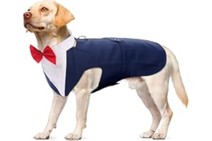 PUMYPOREITY Smoking Chien, Noeud Papillon élégant Chemise de Mariage Formel Chiot Délicate Costume avec Bandana Amovible pour Petits, Moyens et Grands Chiens(Bleu, XL)
