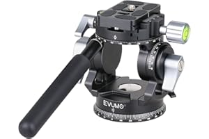 EVUMO Tête de Trépied, Double-Panoramique-360-Degrés-Caméra-Trépied-Tête-Vidéo, 520g Tête Fluide Pan Tilt Head Compatible avec Plateau Rapide Arca-Swiss, DSLR, Fermetures Indépendantes, Load 10kg