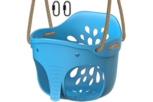 BeneLabel Swing Seat, Kids Soft Plastic Bucket Swings Indoor/Outdoor Child Tree Swinging with High Back & Adjustable 130-200cm Rope for 1-3 Years Toddler/Baby, Blue Elephant / 600lbs