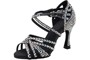 MGM-Joymod Sandali da ballo, da donna, aperti in punta, con cinturini incrociati e strass, ideali per feste, matrimoni, balli latini, moderni e tango