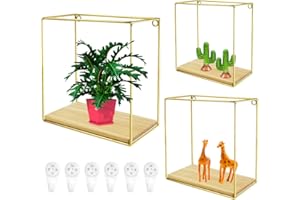 QINERSAW 3 PCS Etagere Murale Carrée Etagere Murale Metal Doré Etagere Murale Industrielle Metal Etagère Flottante Mural Etagere Metallique Murale Etagere Rangement Murale pour Salon Chambre Cuisine