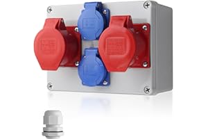 EYPINS Baustromverteiler, Wandverteiler 2x 230V Schuko-, 2x CEE-Steckdose 16A Stromverteiler IP66/IP54 Wasserdicht, Kleinstromverteiler für Innen und Außen Werkstätten Fabriken Festzelte Wohnmobil