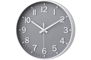 ‎HZDHCLH HZDHCLH Funk Wanduhr 30 cm Lautlose Wanduhr Ohne Tickgeräusche, Moderne Batteriebetriebene Uhr für Zuhause, Küche, Wohnzimmer, Büro, Wanddekoration(grau weiß)