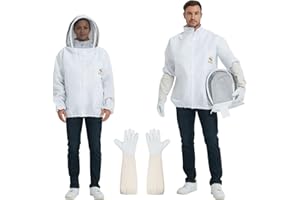 ACLUYSKA Bee Suit Jacket - Beekeeper Jacket for Men and Women, Hat with Veil - Puncture Resistant Professional Bee Jacket with Beekeeping Gloves Made of Sheepskin (XL)