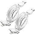 2-Pack ASICEN Retractable Multiple 3A Fast Charging Cable, Multi Charger Cord 3.3ft/1m 3 in 1 USB Charge Cord with Phone/Type C/Micro USB Connector for Phone/Galaxy s9/S8/S7/Hawei and More (White)