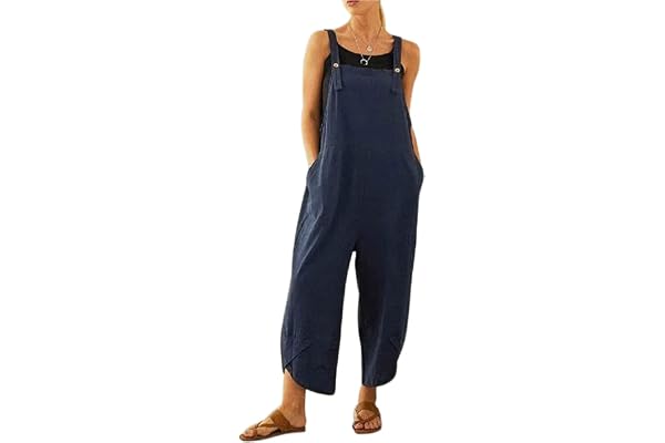 Brong Snickarbyxor dam, vardagliga hängselbyxor med lös passform, jumpsuit i mjukt bomullslinne, playsuit med säckig passform, med justerbara band och fickor