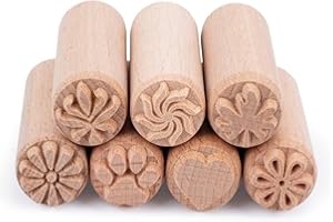 OLYCRAFT 7 pièces Outils de Poterie en Bois Timbres Colonne Timbres en Bois Timbres en Bois Naturel avec des Motifs Mixtes pour Argile Cadeau d'anniversaire de Noël, 50 x 20 mm (2