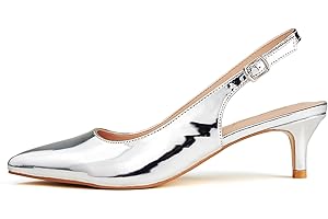 GENSHUO Niedrige Kitten Heels Damen Slingback Dressy Pumps Spitz Geschlossene Zehenpartie Knöchelriemen Elegante Hochzeitspumps Formelle Bequeme Schuhe