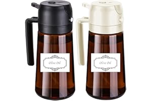 Fiotasy (2 Pieces) Upgraded Light-blocking Olive Oil Sprayer for Cooking with Labels, 16oz/470ml Glass Sprayer Dispenser Coated Brown, Oil Mister for Air Fryer, Salad, Frying