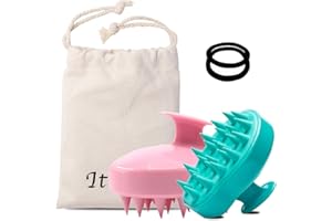 Ithyes Cepillo de champú Masajeador de cuero cabelludo de silicona Cepillo de pelo Peine seco húmedo Cabeza Cuidado de goma Mejora la circulación,limpieza profunda, paquete de 2, rosa y verde