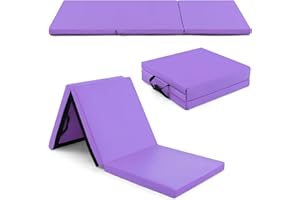 GYMAX Tapis de Gymnastique Épais Pliable 180x60x5cm, Combinaisonable avec Attache Auto-Agrippante, Housse en Simili Cuir, Portable avec Poignées de Transport, pour Yoga, Fitness, Étirement