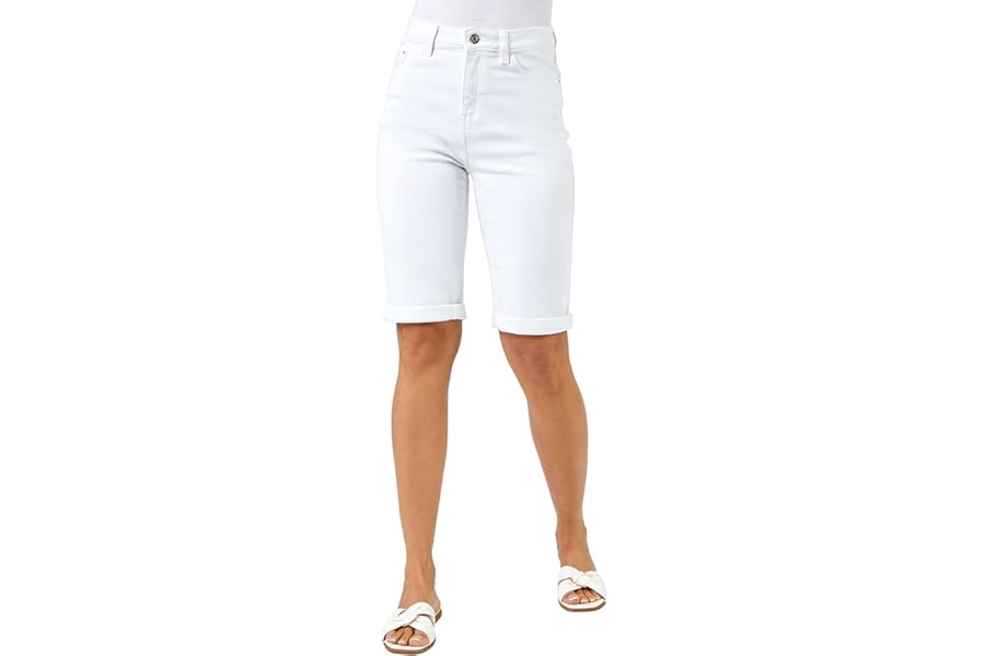 Roman Originals Denim Shorts for Women UK Ladies Knee Length Stretch Jean Cropped Capri Jegging Turn Up Hem Cut Off Summer High Waisted Trouser Smart Pants Casual