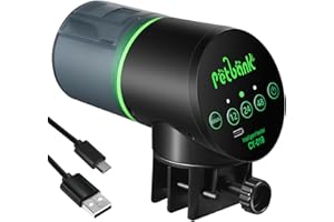 Petbank Alimentador Automático de Peces - Alimentador de Peces Recargable con Temporizador y Cable de Carga USB, 200ML Dispen