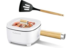 ‎AUDECOOK Audecook Elektrischer Hot Pot Ohne Dampfgarer, 2L/20cm Antihaft Elektropfanne mit Keramikglasur, Tragbarer Multikocher für Ramen, Steak, Ei, Haferflocken, Suppe, 350W/800W (Weiß)
