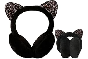 IEASEY Foldable Kids Plush Winter Earmuffs Cat Ears Inspired Girls Faux Fur Ear Warmer Boys Soft Cushioned Warm Ear Muffs Fleece Earflaps Cold Weather Ears Protector Kids Ski Snow Ear Covers Xmas Gift