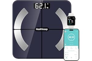 HEALTHKEEP Bilancia Intelligente Impedenziometrica Bluetooth con App, Bilancia Digitale Smart per Grasso Corporeo, BMI, Peso, Massa Muscolare, Acqua Corporea, Proteine, Metabolismo Basale (BMR) - Nero