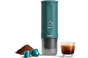 OutIn Nano Macchina da caffè espresso elettrica portatile, caffettiera da viaggio per il campeggio, caffettiera da auto auto-riscaldamento con USB-C, con caffè macinato e capsula NS
